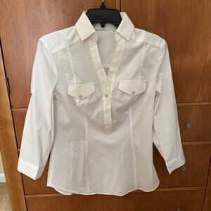 New York & Co White Cotton Blouse Roll Up Sleeves